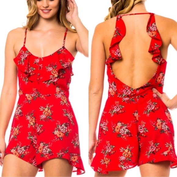 RED FLORAL PRINT ROMPER - Picture 3 of 7